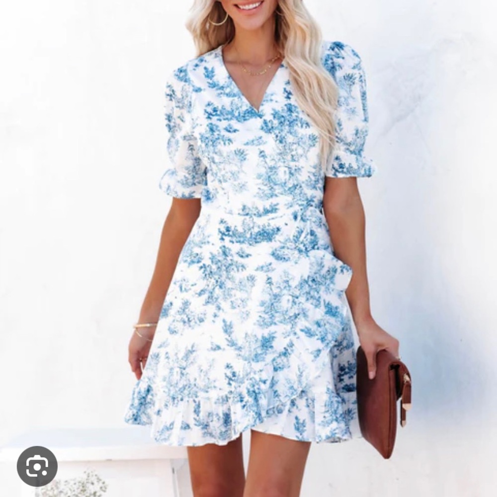 MAYFLOWER COTTON PRINTED WRAP DRESS - BLUE Sold Out at VICI